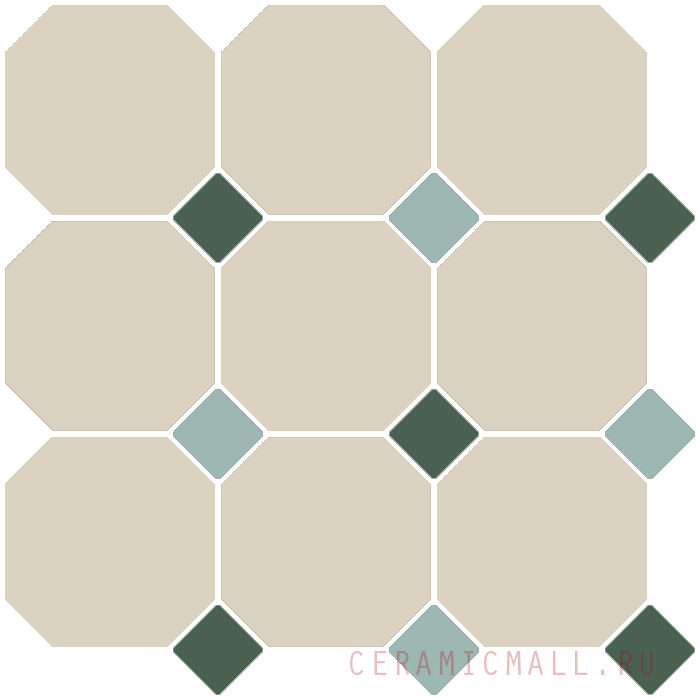 Octagon New White 16/Green 18+Turquoise 13 Dots 30x30